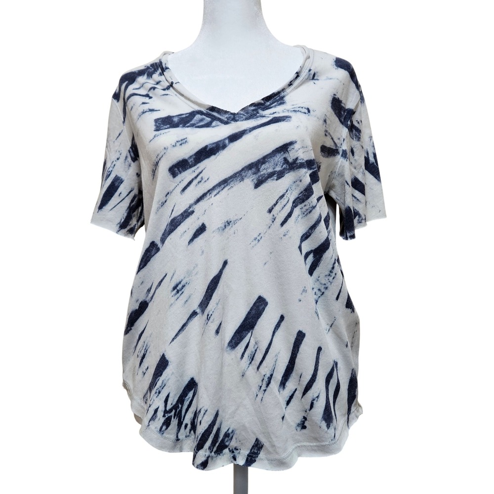 Handmade Raquel Allegra Basic V-Neck Blue Tie Dye T-Shirt Size‎ 0/XS Made In USA